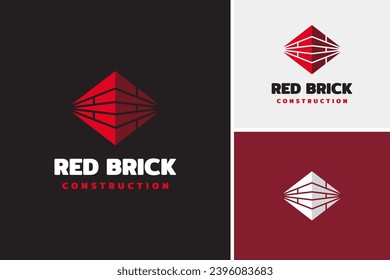 Logo aus rotem Ziegelstein, handliches Logo, Design-Vorlage für das Baulogo