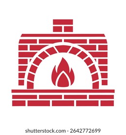 Red Brick Oven Fire Icon Simple Design vector