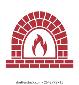 Forno de tijolo vermelho com fogo ícone simples Design chamas 1