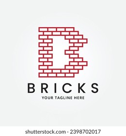 red brick, pile and stack balance bricks letter B logo vector illustration design template product