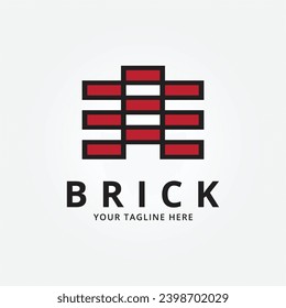 red brick, pile and stack balance bricks logo vector illustration design template product