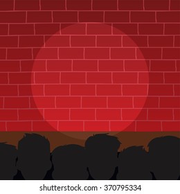 red brick stage with audience