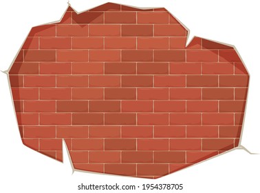 Red brick wall, background ground block, isolated on white, construction building, design, flat style vector illustration.