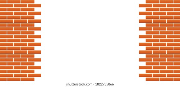 Red brick wall background with hole. Parts of brick wall with a place for text or copy space. Vector brickwork on transparent background. 