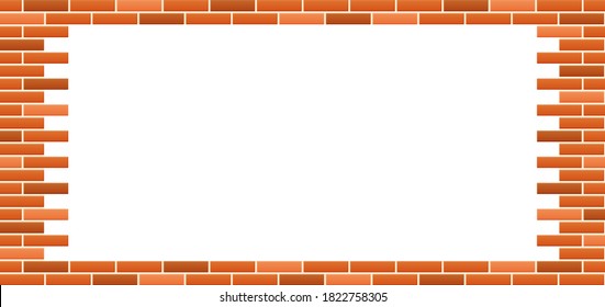 Red brick wall background with hole. Brick wall frame with a place for text or copy space. Vector brickwork on transparent background. 