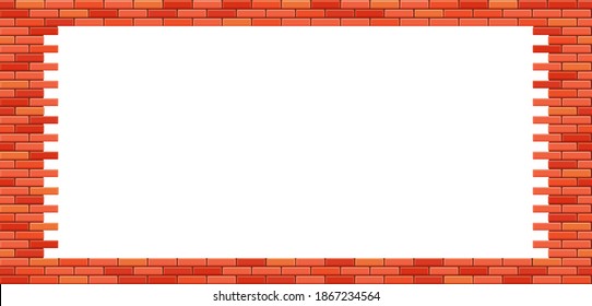 Red brick wall background with hole. Brick wall frame with a place for text or copy space. Vector brickwork on transparent background. 