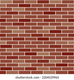 Red brick wall background. Multicolored geometric seamless pattern texture. Simple flat vector, arranged rectangular shape. Illustration of brown concrete brick, building materials, house walls.