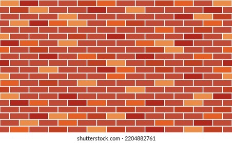 Red brick wall background. Multicolored geometric seamless pattern texture. Simple flat vector, arranged rectangular shape. Illustration of brown concrete brick, building materials, house walls.