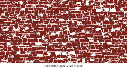 Rote Backsteinwand Hintergründe, Backsteinraum, Innenstruktur, Wandhintergrund. Vektorgrafik.