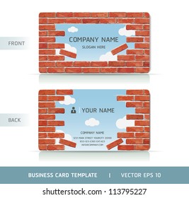 Red Brick Wall Business Card . Vector illustration.