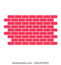 Red Brick Wall In Flat Vector Illustration Symbolizing Construction, Masonry, And Building Foundations, Isolated On White Background.