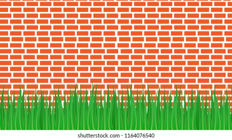 Red brick wall and green grass from below.