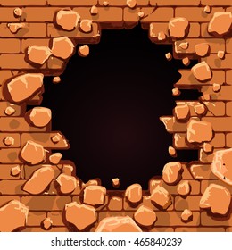 Red brick wall with hole vector illustration