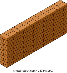 Red brick wall of house. Element of building construction. Symbol of protection and security. Stone object. Isometric illustration