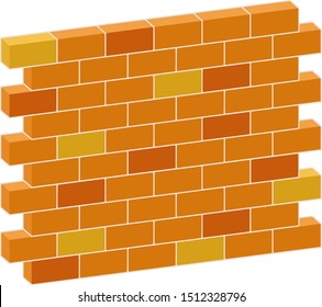 Red brick wall of house in isometric view. Scheme construction of building. Material for repair. fence and barrier.