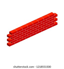 Red brick wall in isometric view. Construction of buildings. Material for home repair.
