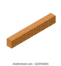 Red brick wall in isometric view. Low fence. Construction of buildings. Material for home repair.
