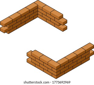 Red brick wall in isometric view.