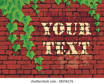 Red brick wall with ivies, eps8, CMYK.