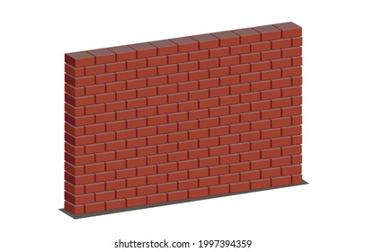 Red brick wall on white background. Vector illustration
