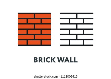 Red Brick Wall Pattern. Interior Furniture Concept. Minimal Color Flat Line Outline Stroke Icon.