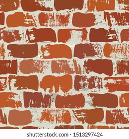 Red brick wall, seamless pattern. Endless illustration with rough terracotta stones on light gray background. Vector decorative template for backdrops, wallpaper or wrapping and fabric