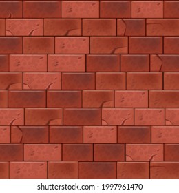 Red brick wall seamless pattern, brown stone clay tiles vector texture, architecture interior background. Abstract top view exterior backdrop, surface material. Brick wall house facade illustration