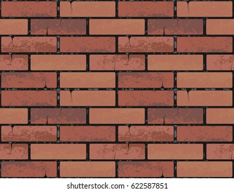 Red brick wall seamless texture background. Vector illustration pattern for continuous replicate. Endless web page fill.