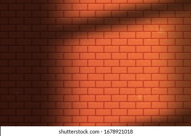 Red Brick Wall with Shadow from Window. Realistic Vector Illustraction. Abstract Background 