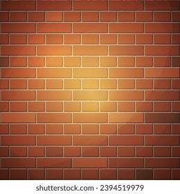 The red brick wall square format background template has a light spot in the center. Vector illustration EPS10.