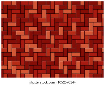 Red brick wall in subway tile pattern.