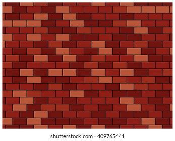 Red brick wall in subway tile pattern.