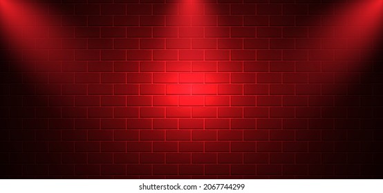 Red brick wall texture background on the dark with red light 