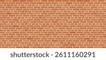 Red brick wall texture. Seamless pattern with repeating brick wall. Background with interior or exterior of building. Design element for banner. Flat hand drawn vector illustration