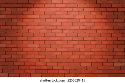 Red Brick wall texture with spotlight. Vintage Textured Background in cartoon style. Vector illustration svg