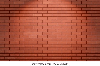 Red Brick wall texture with spotlight. Vintage Textured Background in realistic style. Vector illustration