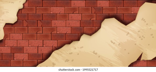 Red brick wall vector background, stone block texture, brown rock tile architecture illustration. Old building material backdrop, abstract vintage facade interior surface. House brick wall top view