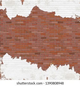 Red brick brick wall with white paint blots, blank template.