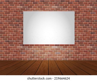 Red brick wall and wood floor background. Vector illustration. 