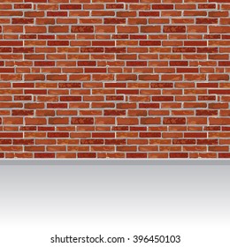 Red brick wall and wood floor background. Vector illustration.