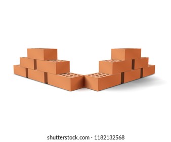 Red brick walls. Angular laying. Vector illustration.