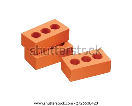 Red Bricks for Construction and Building icon 3d rendering illustration