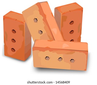 Red bricks for construction of house and other building, illustration