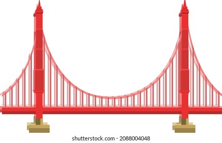 Puente rojo, ilustración, vector sobre un fondo blanco.