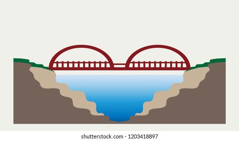 Red bridge with landscape nature vector and illustration