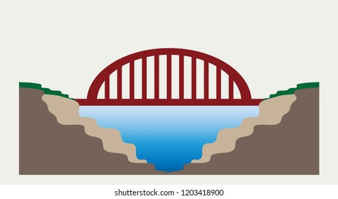 Red bridge with landscape nature vector and illustration