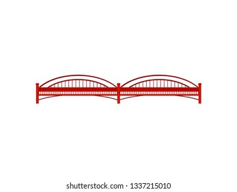 Red bridge on white background. Vector illustration.