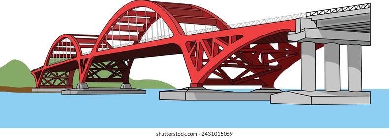 red bridge in Papua, red bridge vector