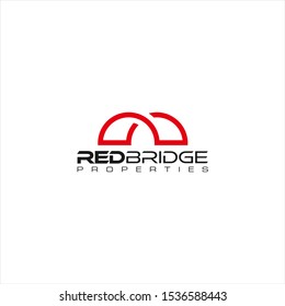 Red bridge property line art logo design idea