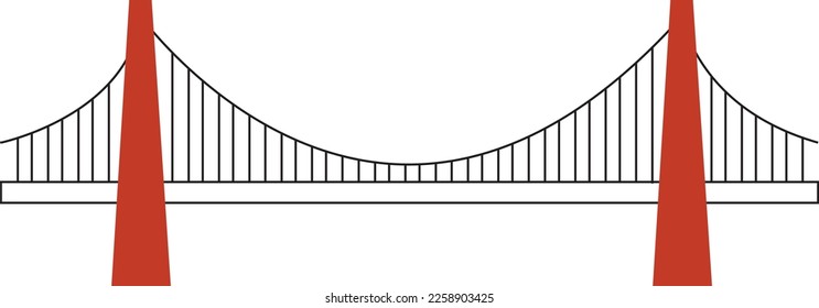 Red Bridge Simple Vector Illustration with Cable Structure